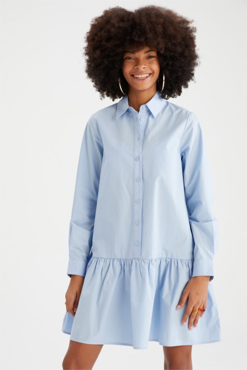 Women Blue Poplin Mini Dress