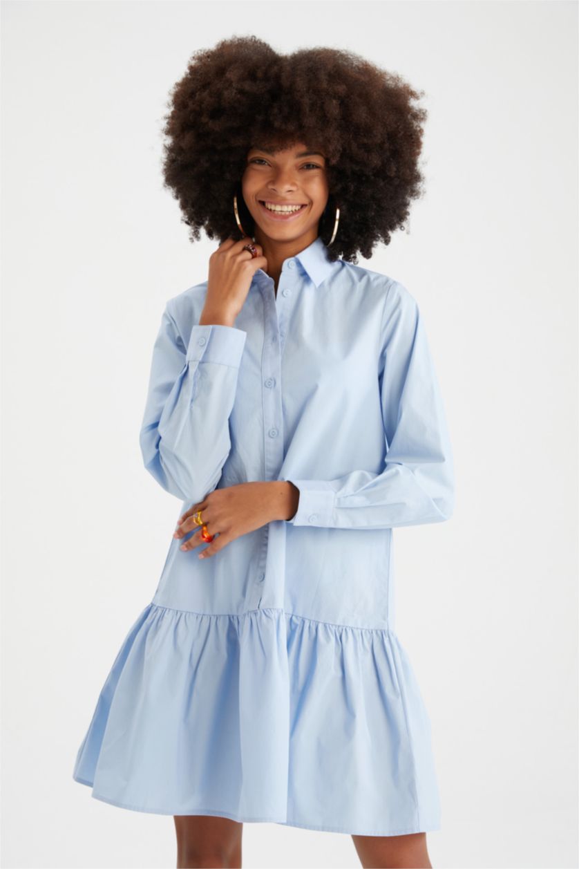Women Blue Poplin Mini Dress
