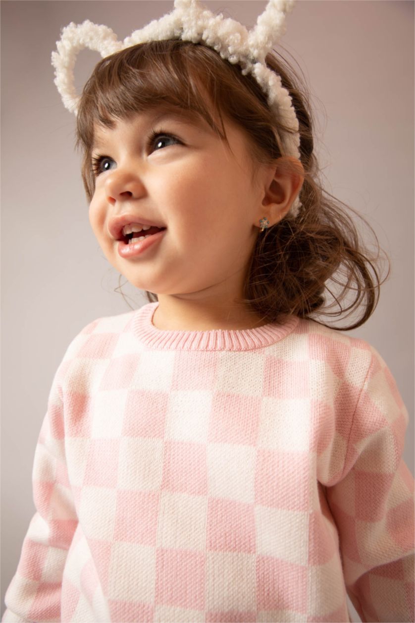 BABY GIRL Pink Baby Girl Regular Fit Plaid Crew Neck Pullover