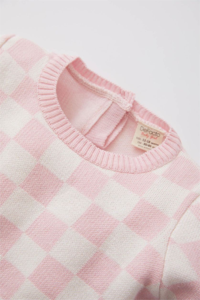 BABY GIRL Pink Baby Girl Regular Fit Plaid Crew Neck Pullover