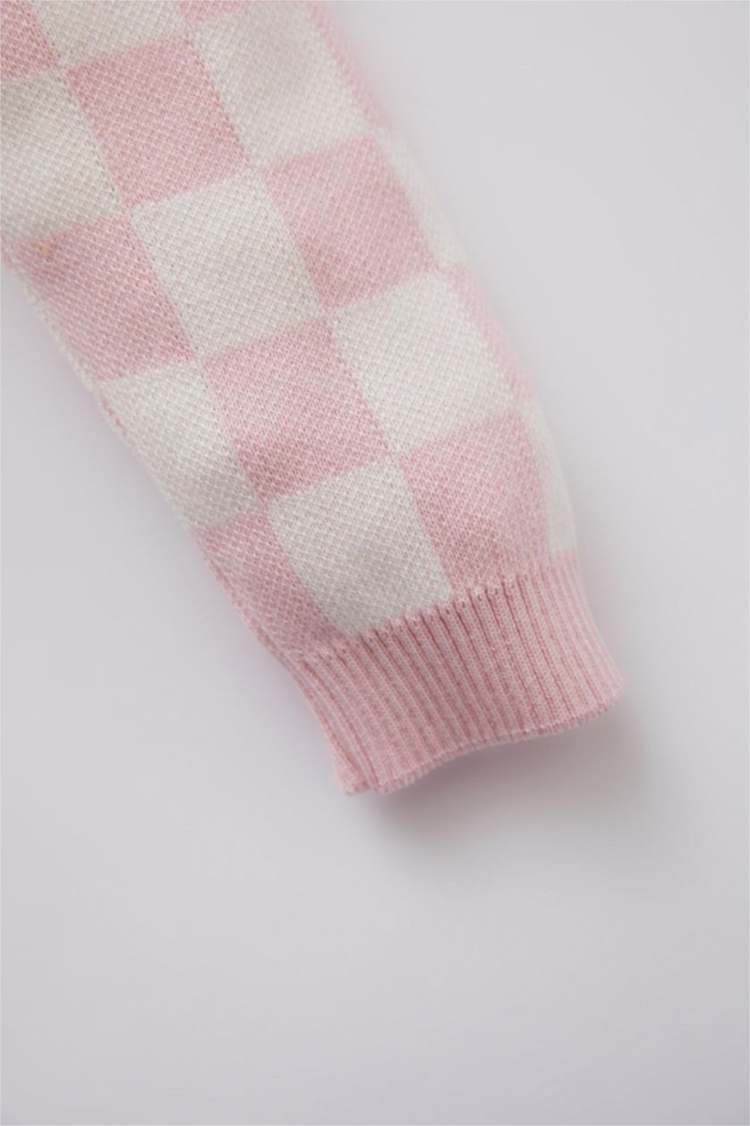 BABY GIRL Pink Baby Girl Regular Fit Plaid Crew Neck Pullover