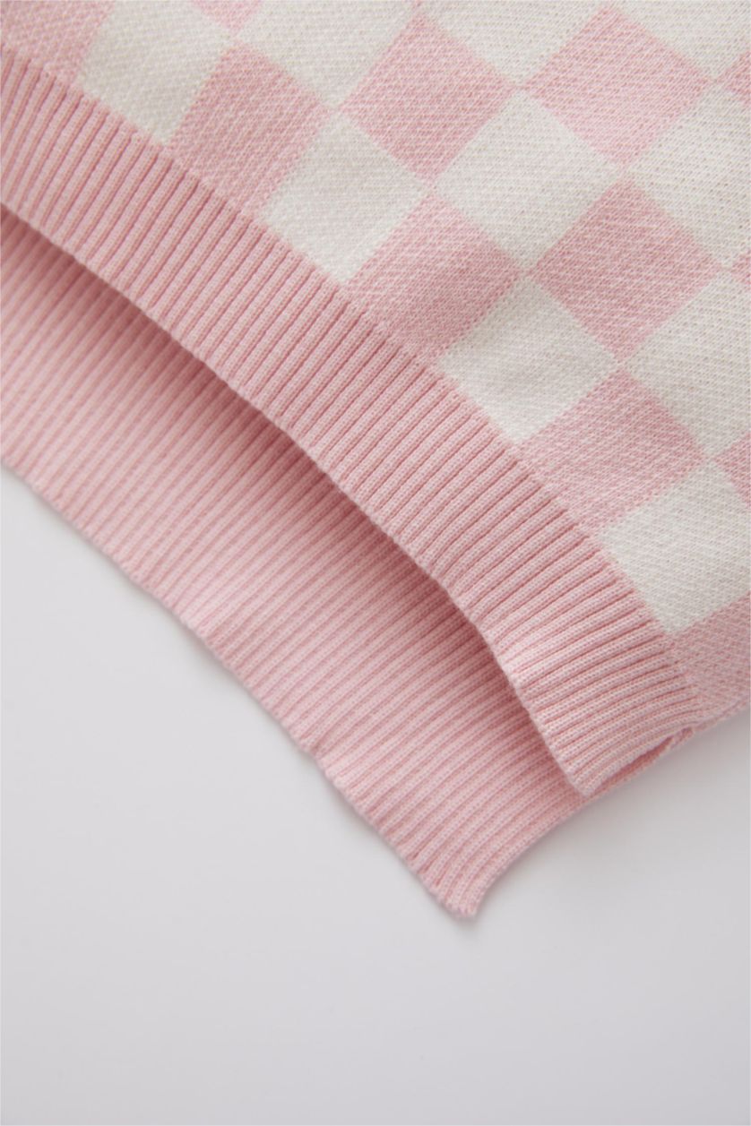 BABY GIRL Pink Baby Girl Regular Fit Plaid Crew Neck Pullover