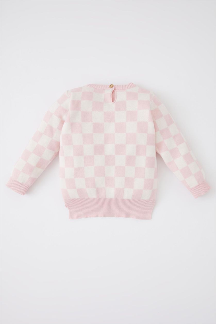 BABY GIRL Pink Baby Girl Regular Fit Plaid Crew Neck Pullover