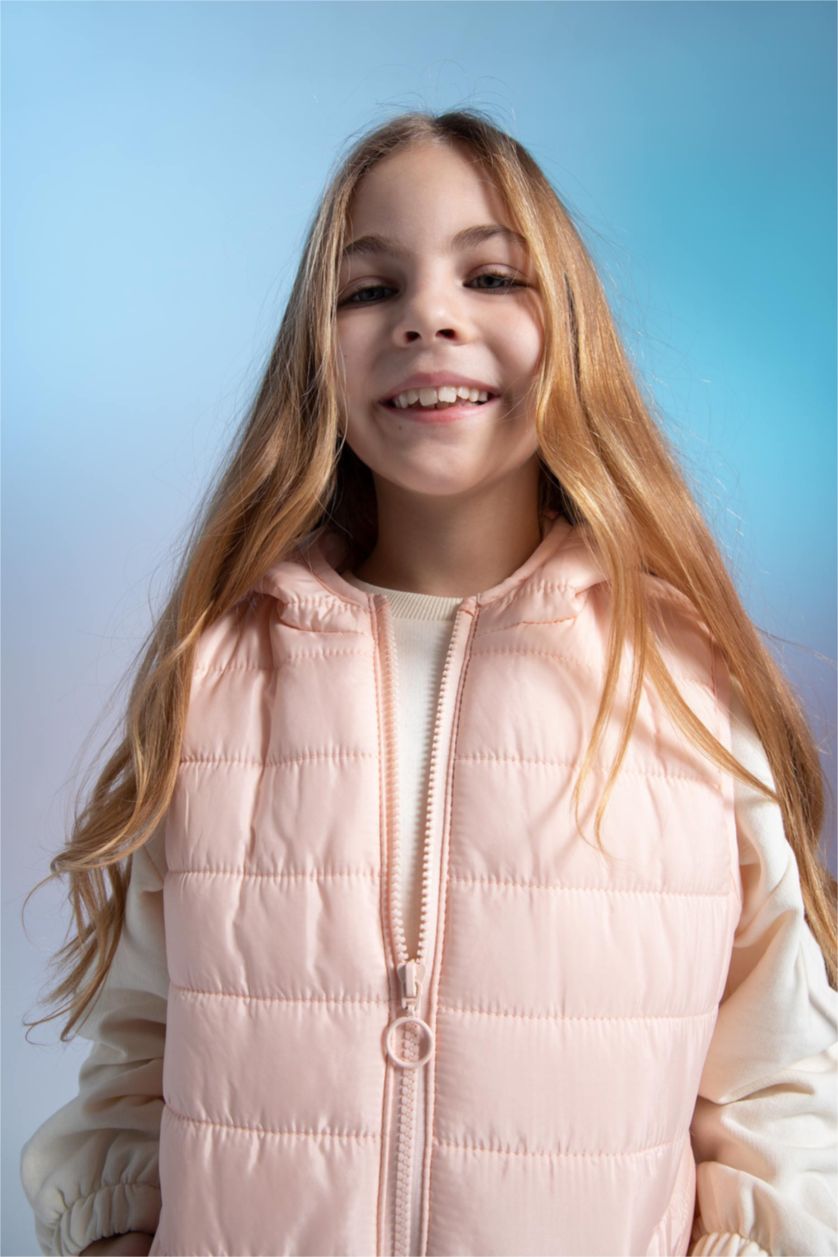 Девочки и подростки Розовый Дутый жилет с капюшоном для девочек