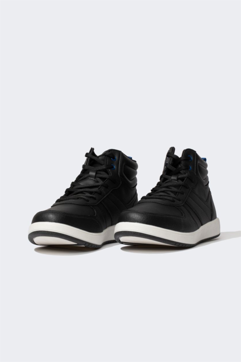 رجالي أسود بوت بكعب عالي برباط