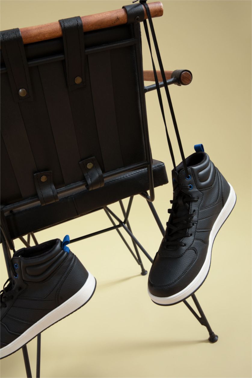 رجالي أسود بوت بكعب عالي برباط