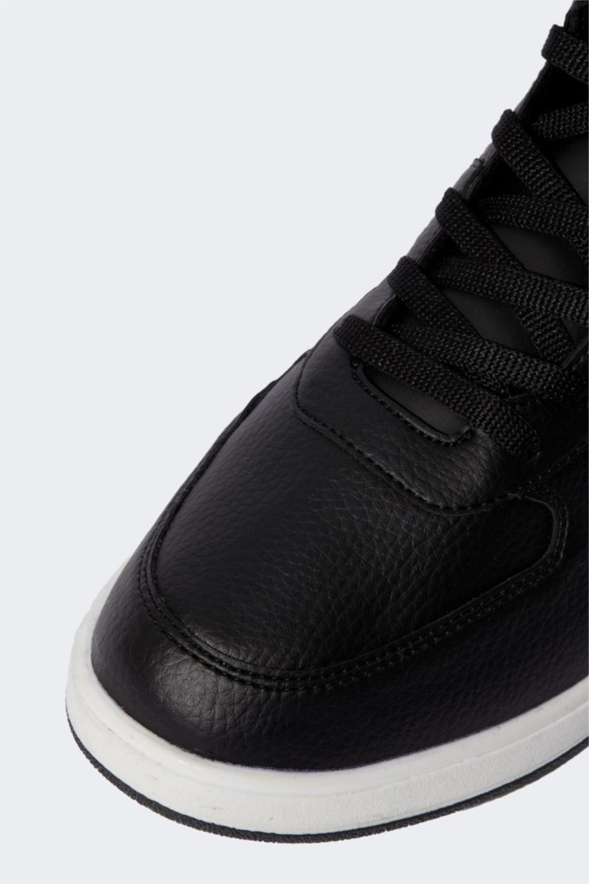 Erkek Siyah Erkek Suni Deri Bağcıklı Bilekli Spor Ayakkabı