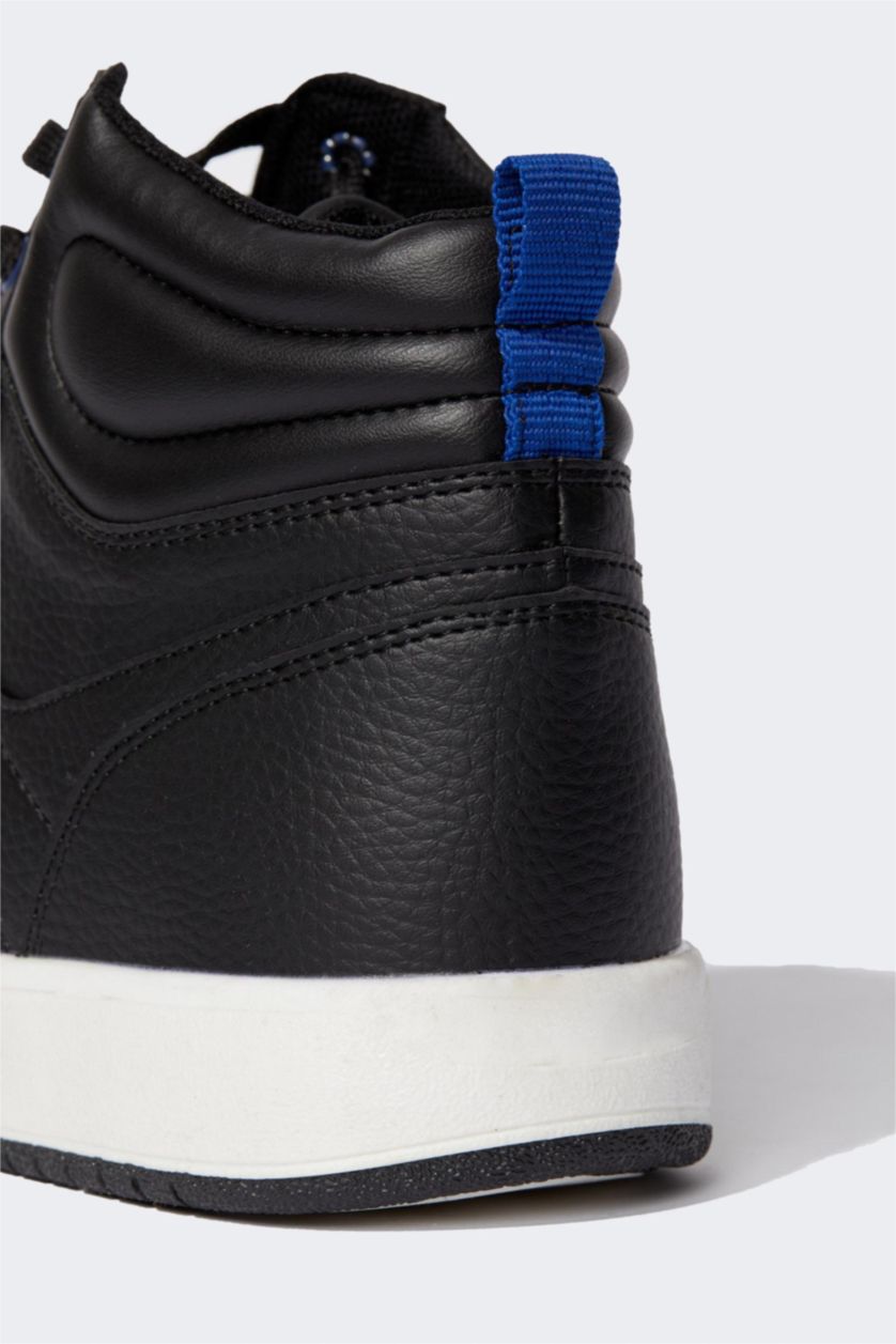 Erkek Siyah Erkek Suni Deri Bağcıklı Bilekli Spor Ayakkabı