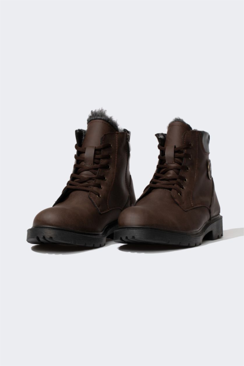 HOMME Marron Bottes Lacé et Fermeture Éclair Semelle Dentelée Homme