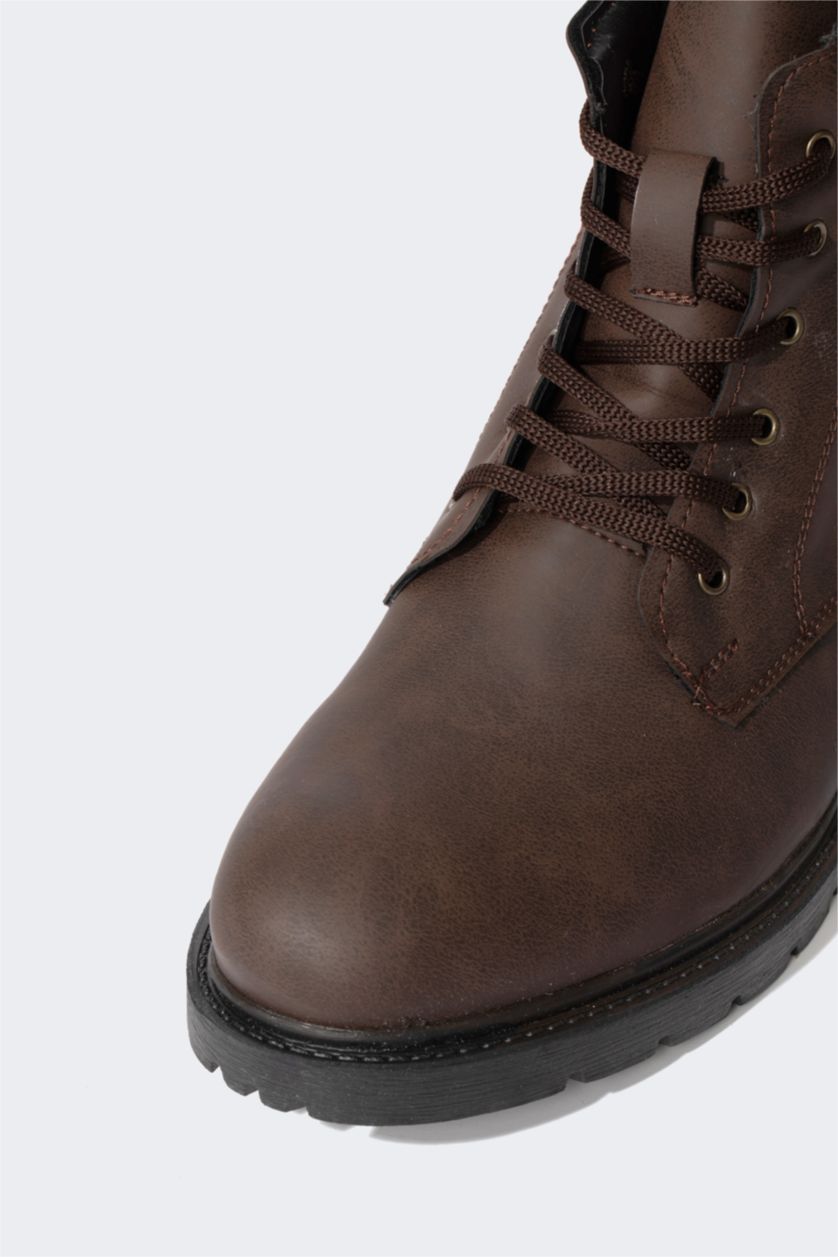 HOMME Marron Bottes Lacé et Fermeture Éclair Semelle Dentelée Homme