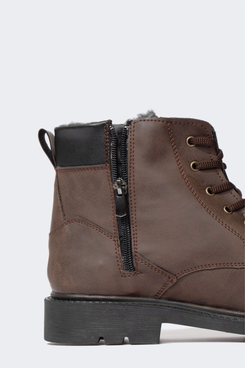 HOMME Marron Bottes Lacé et Fermeture Éclair Semelle Dentelée Homme