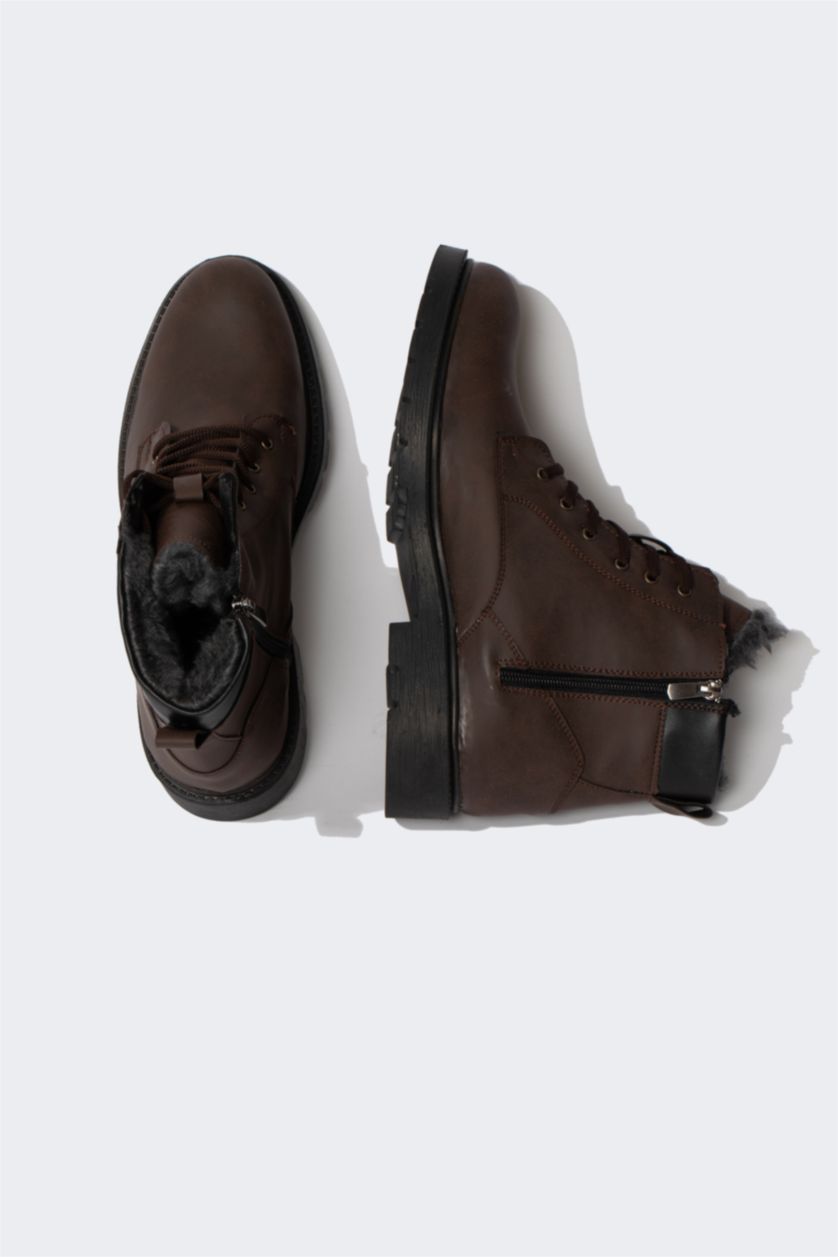 HOMME Marron Bottes Lacé et Fermeture Éclair Semelle Dentelée Homme