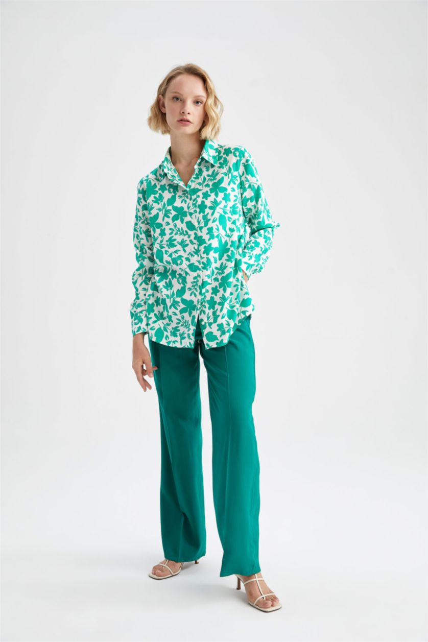 Женская Зеленый Рубашка стандартного кроя с длинным рукавом