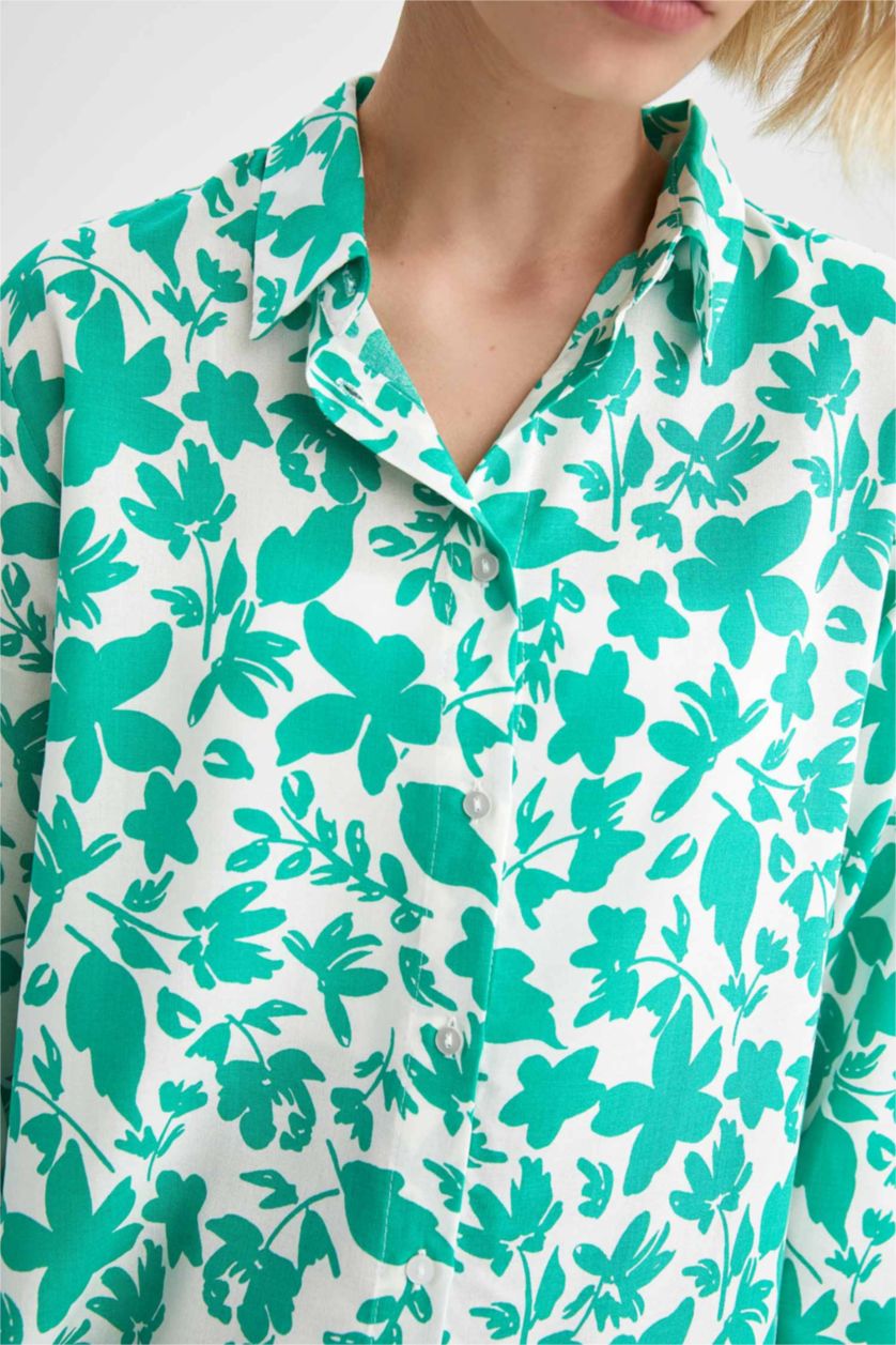 Женская Зеленый Рубашка стандартного кроя с длинным рукавом