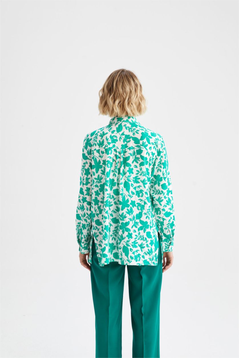 Женская Зеленый Рубашка стандартного кроя с длинным рукавом