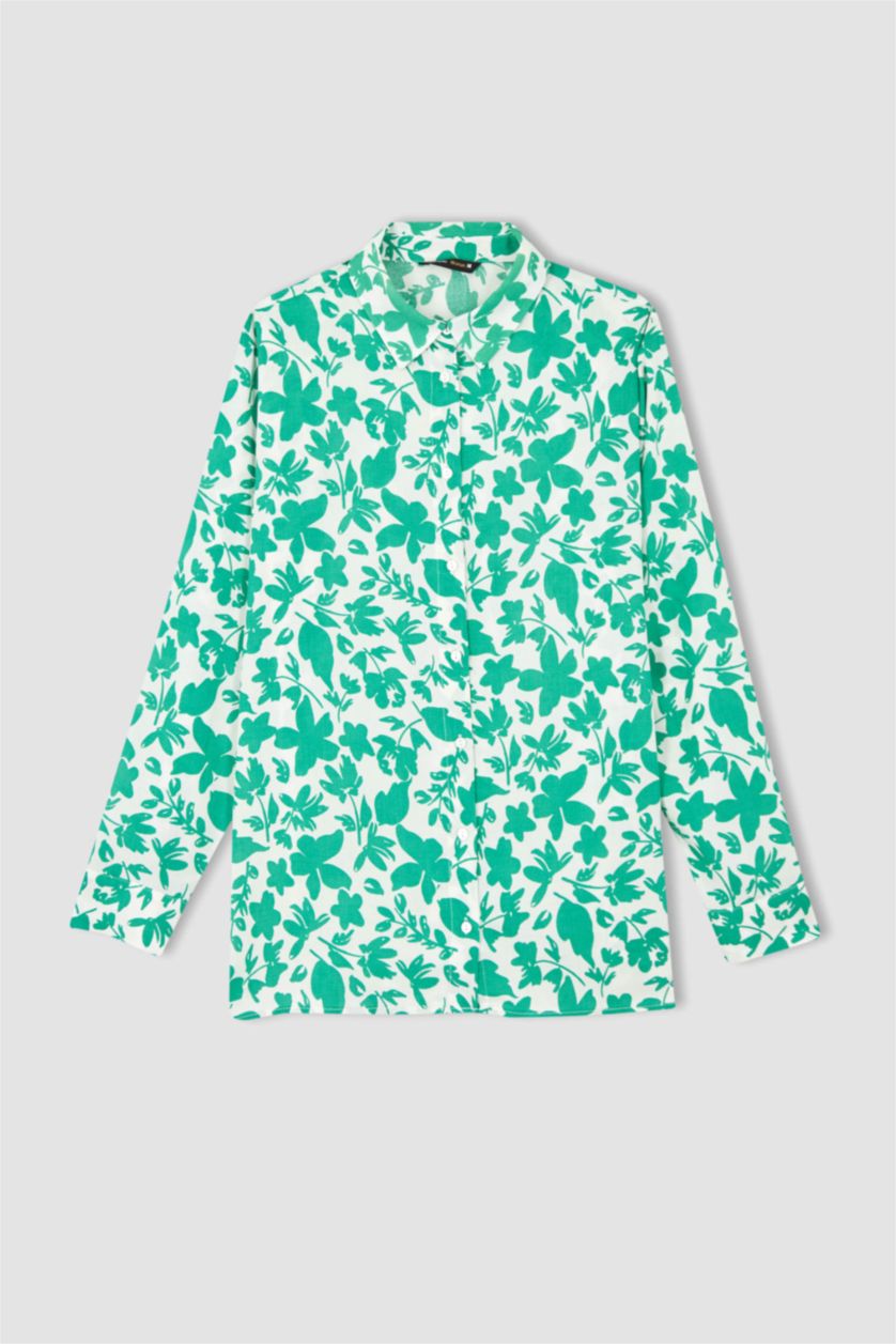 Женская Зеленый Рубашка стандартного кроя с длинным рукавом