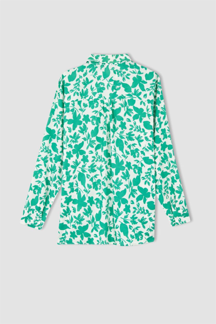 Женская Зеленый Рубашка стандартного кроя с длинным рукавом