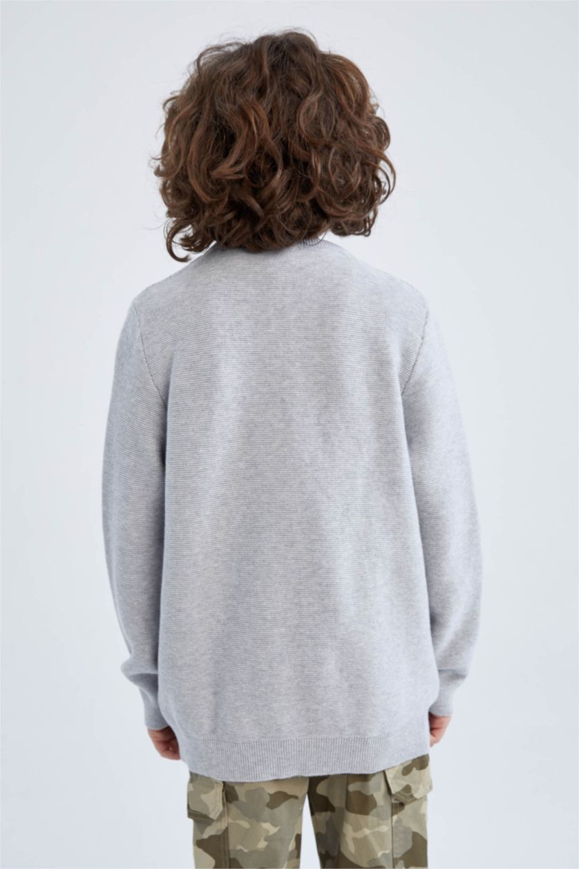 Хлопчачий Світло-сірий меланж Пуловер стандартного крою з круглим вирізом з бавовни для хлопчиків