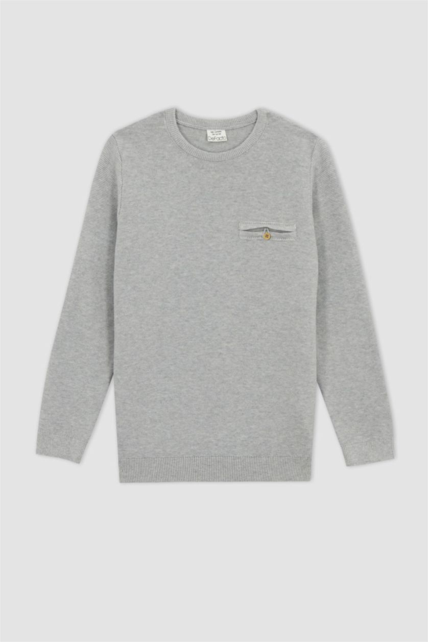 Хлопчачий Світло-сірий меланж Пуловер стандартного крою з круглим вирізом з бавовни для хлопчиків