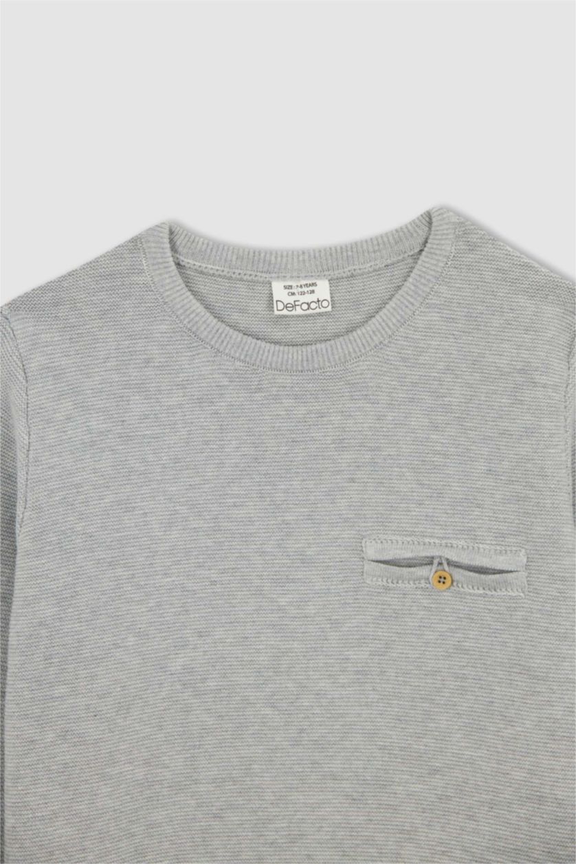 Хлопчачий Світло-сірий меланж Пуловер стандартного крою з круглим вирізом з бавовни для хлопчиків