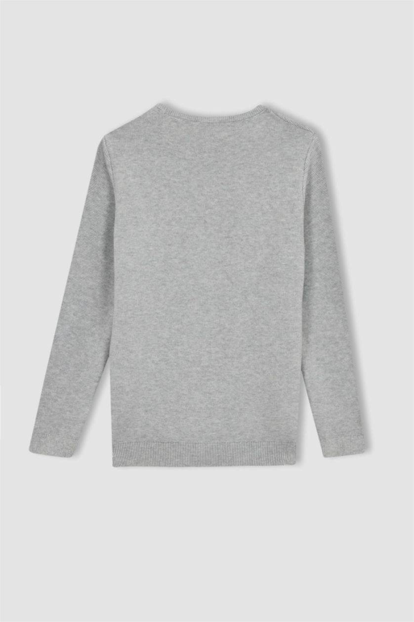 Хлопчачий Світло-сірий меланж Пуловер стандартного крою з круглим вирізом з бавовни для хлопчиків