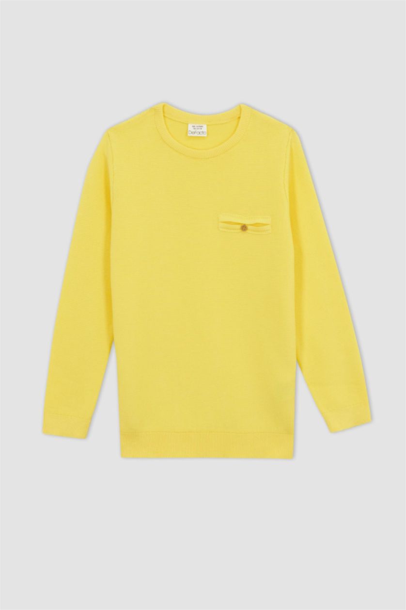 Мальчики и подростки Темно-желтый Пуловер стандартного кроя с круглым вырезом из хлопка для мальчиков