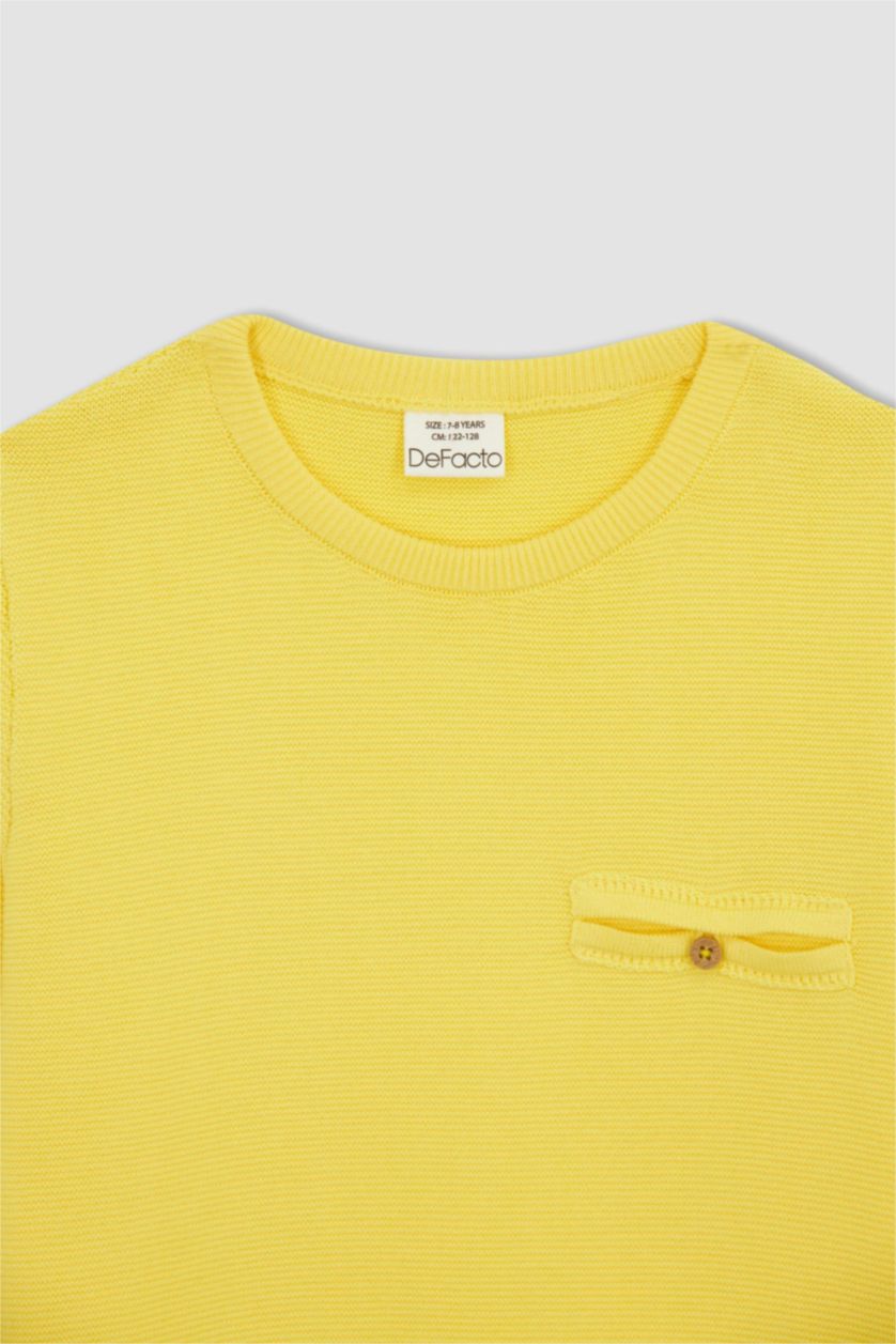 Мальчики и подростки Темно-желтый Пуловер стандартного кроя с круглым вырезом из хлопка для мальчиков