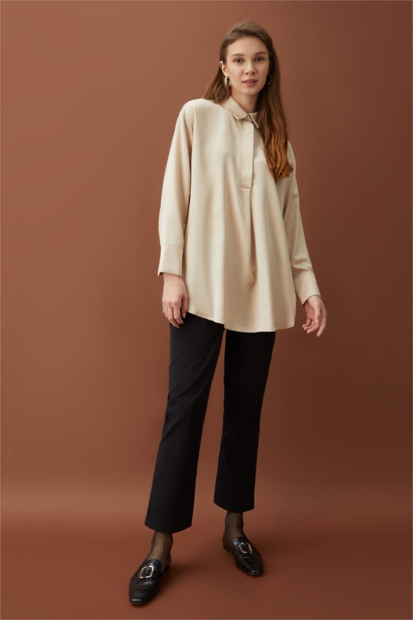 WOMAN Black Regular Fit Cotton Gabardine Trousers