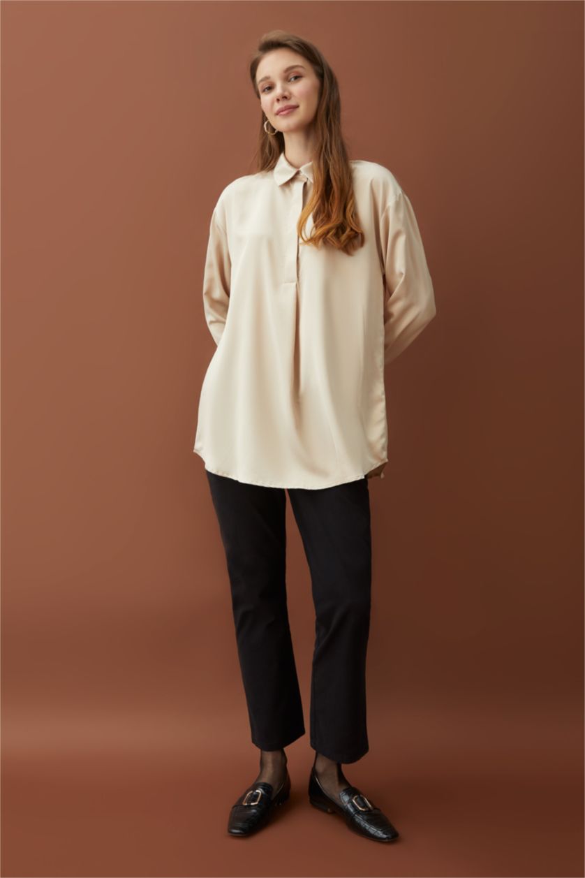 WOMAN Black Regular Fit Cotton Gabardine Trousers