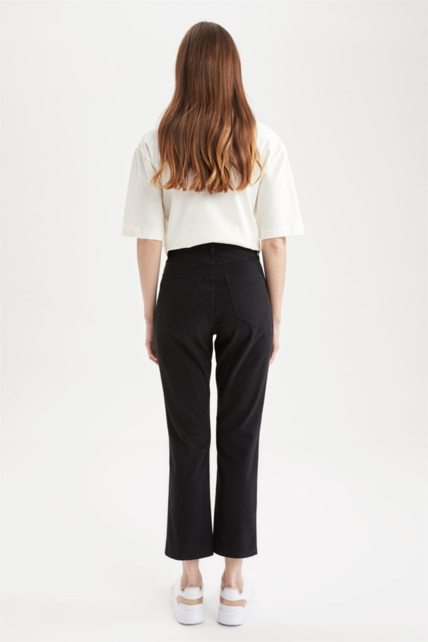 WOMAN Black Regular Fit Cotton Gabardine Trousers
