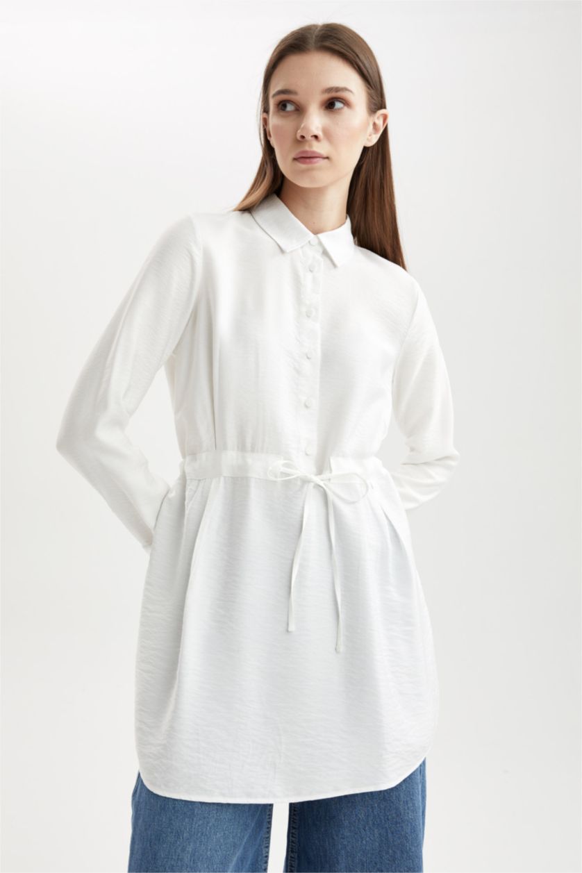 Kadın Ekru Regular Fıt Uzun Kollu Tunik