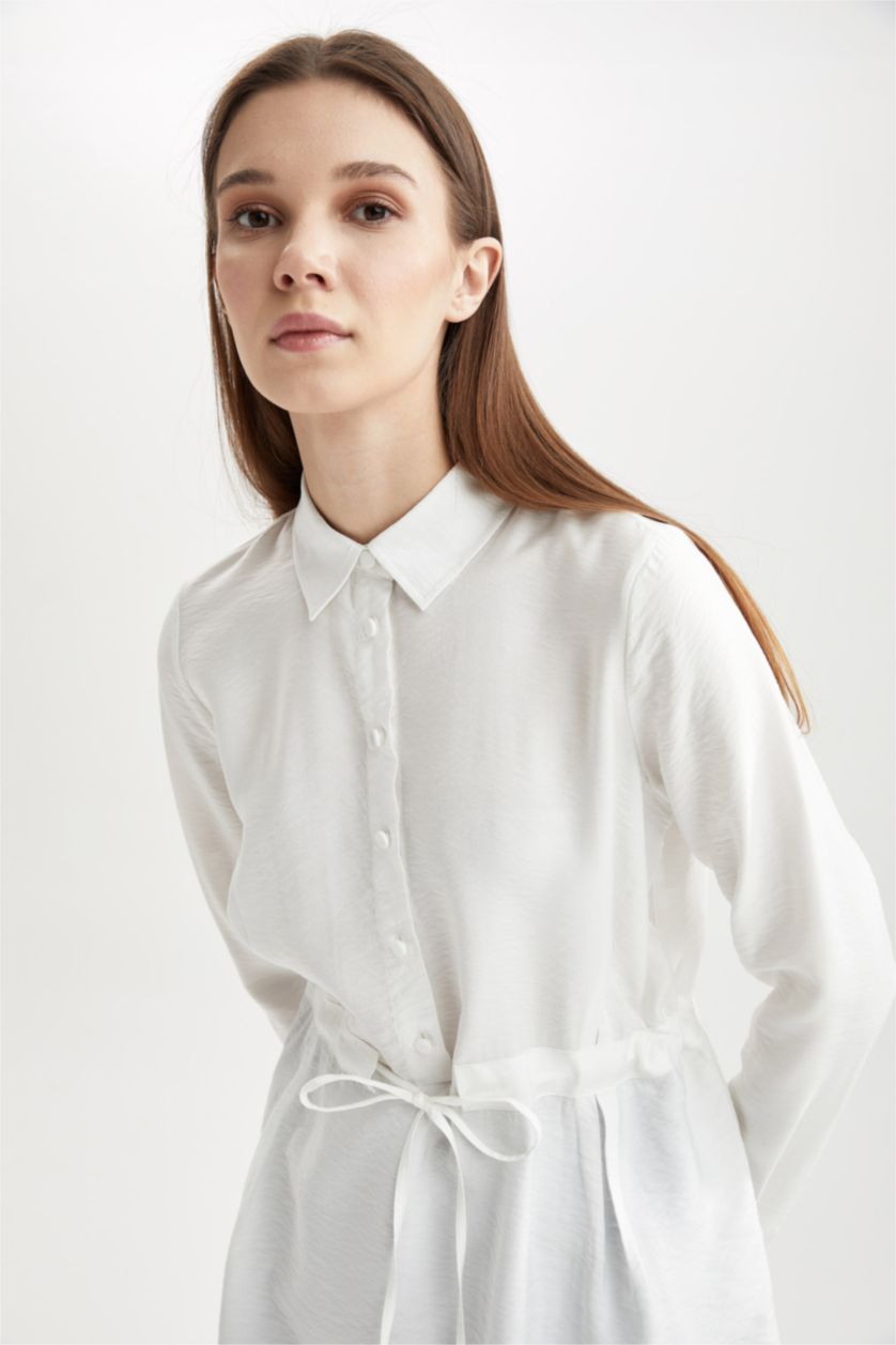 Kadın Ekru Regular Fıt Uzun Kollu Tunik