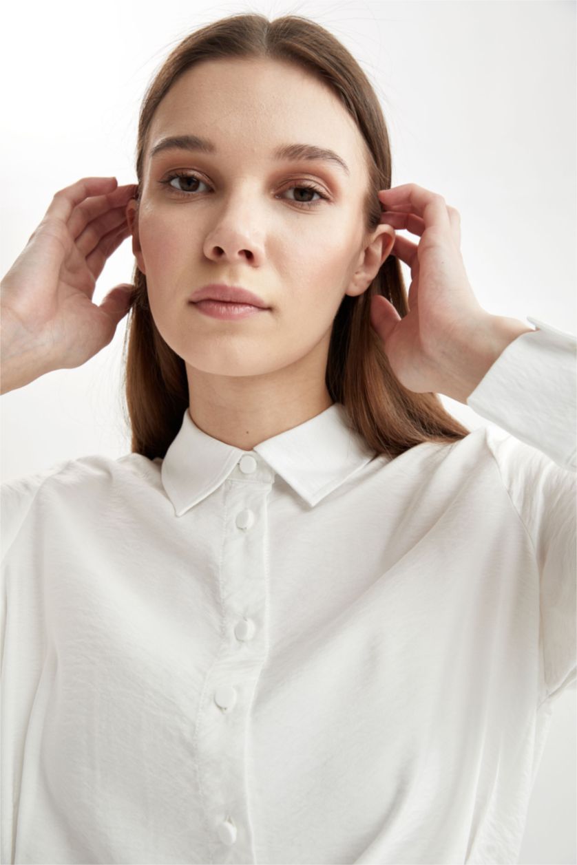 Kadın Ekru Regular Fıt Uzun Kollu Tunik