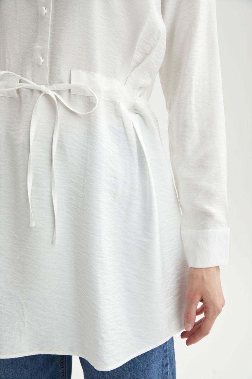 Kadın Ekru Regular Fıt Uzun Kollu Tunik