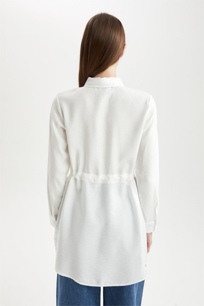 Kadın Ekru Regular Fıt Uzun Kollu Tunik