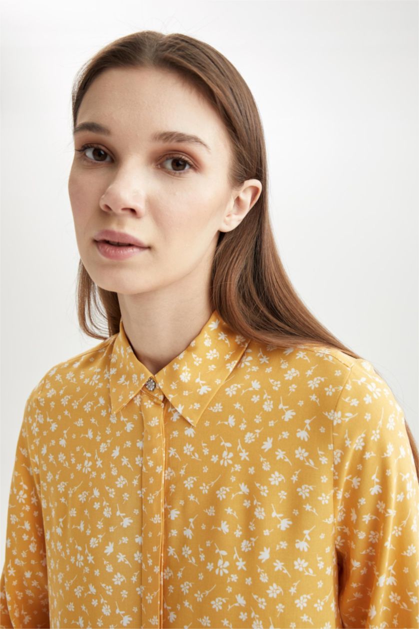 FEMME Jaune Tunique chemise à manches longues à motif floral coupe classique