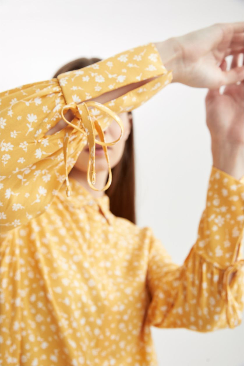 FEMME Jaune Tunique chemise à manches longues à motif floral coupe classique