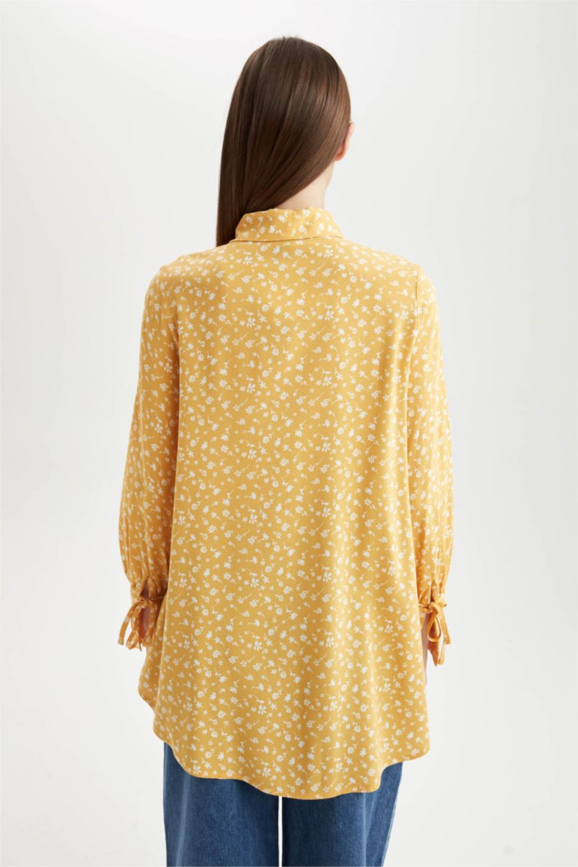 FEMME Jaune Tunique chemise à manches longues à motif floral coupe classique