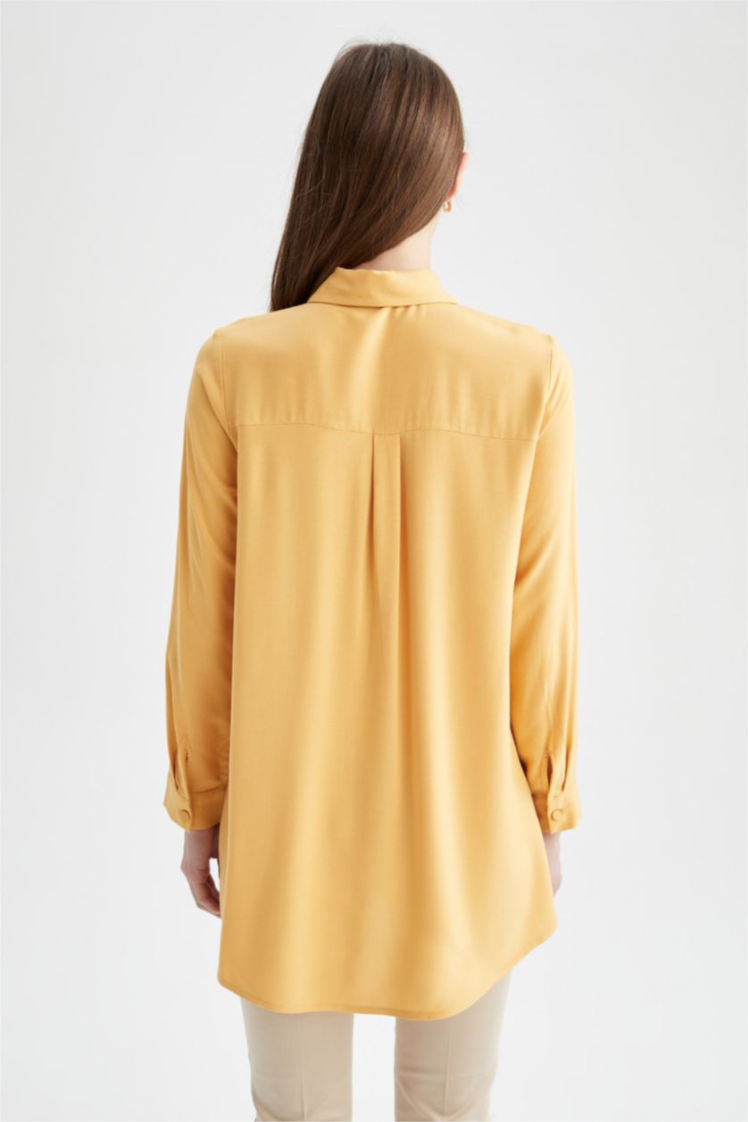 FEMME Jaune Tunique chemise basique à manches longues coupe décontractée