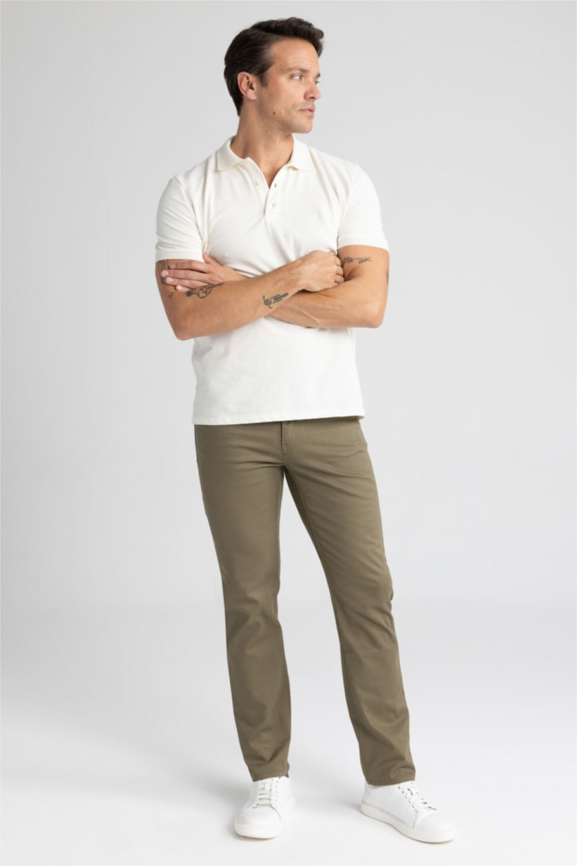 HOMME Kaki Pantalon La Gabardıne Coupe Régulière Ourlet régulier