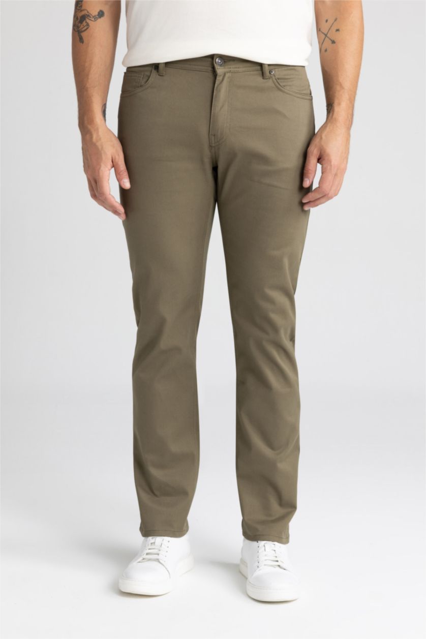 HOMME Kaki Pantalon La Gabardıne Coupe Régulière Ourlet régulier