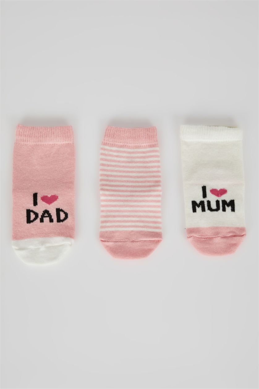 Kız Bebek Pembe Kız Bebek Pamuklu Kaydırmaz Tabanlı 3'lü Uzun Çorap
