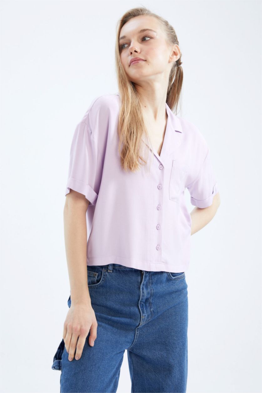 WOMAN Lilac Oversize Fit Short Sleeve Shirt