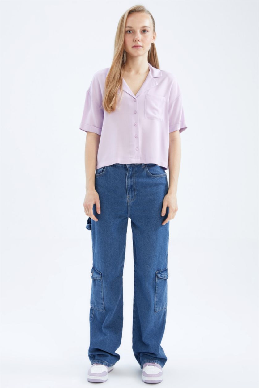 WOMAN Lilac Oversize Fit Short Sleeve Shirt