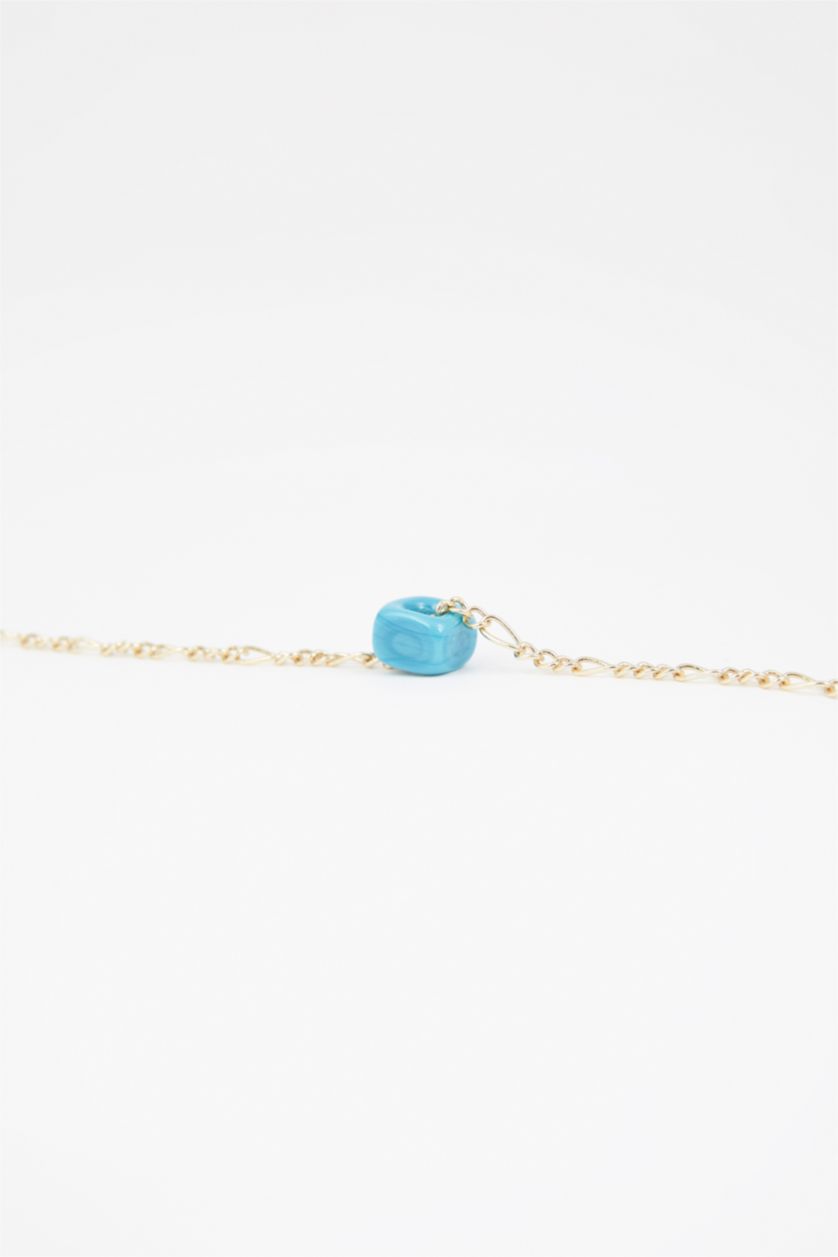 Kadın Altın Altın Renkli Mavi Boncuklu Bileklik