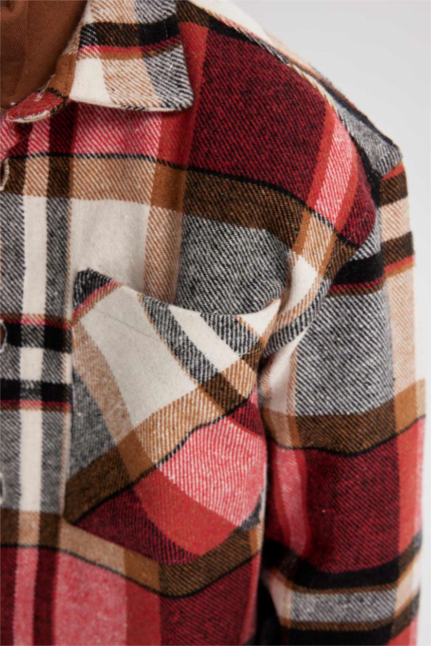 BOYS & TEENS Red Boy Oversize Wide Pattern Checkered Flannel Shirt