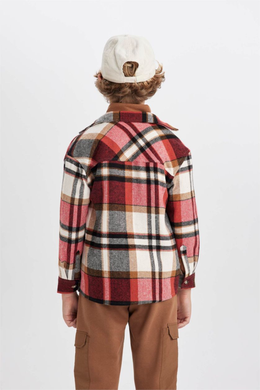 BOYS & TEENS Red Boy Oversize Wide Pattern Checkered Flannel Shirt