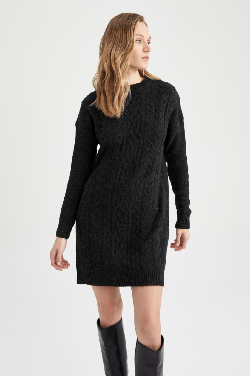 WOMAN Black Regular Fit Crew Neck Dress