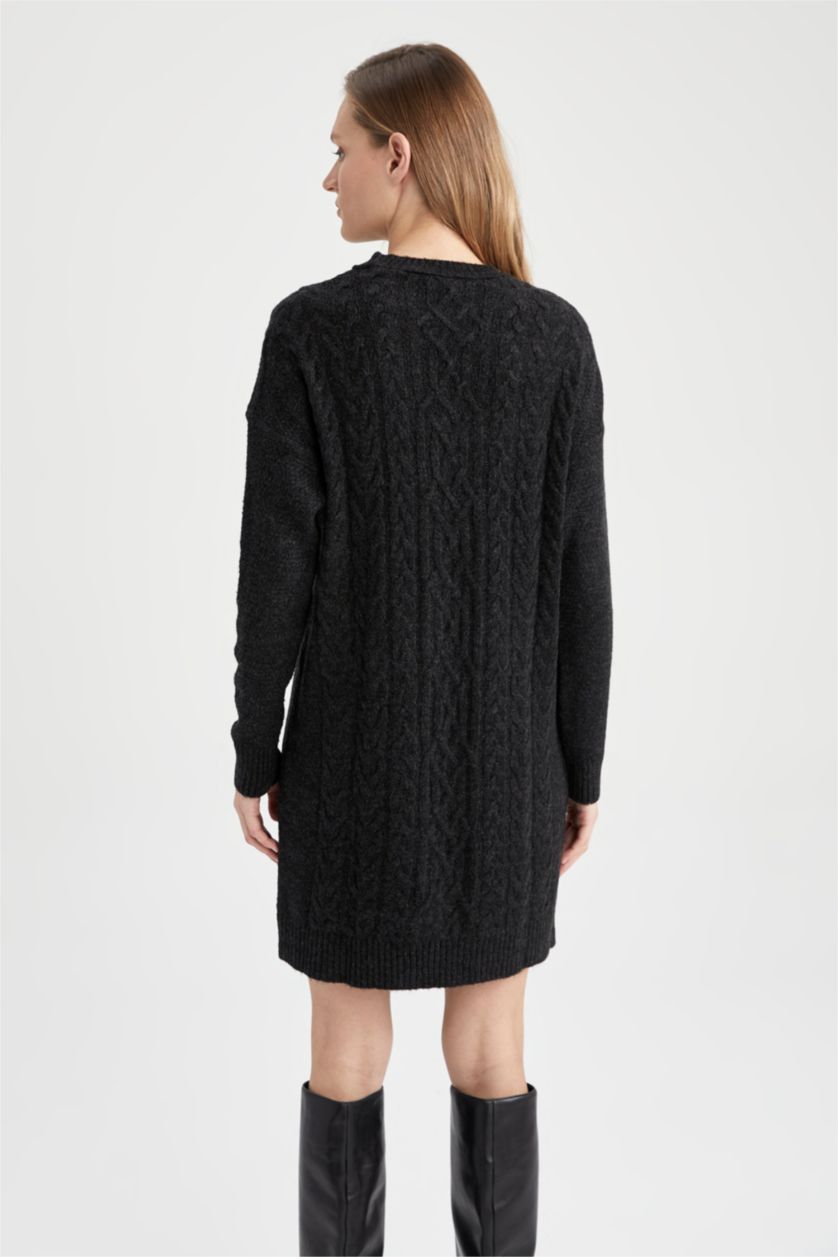 WOMAN Black Regular Fit Crew Neck Dress