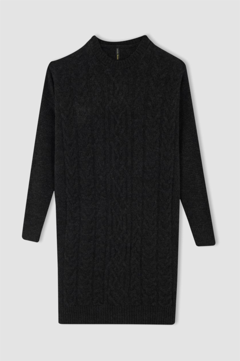 WOMAN Black Regular Fit Crew Neck Dress